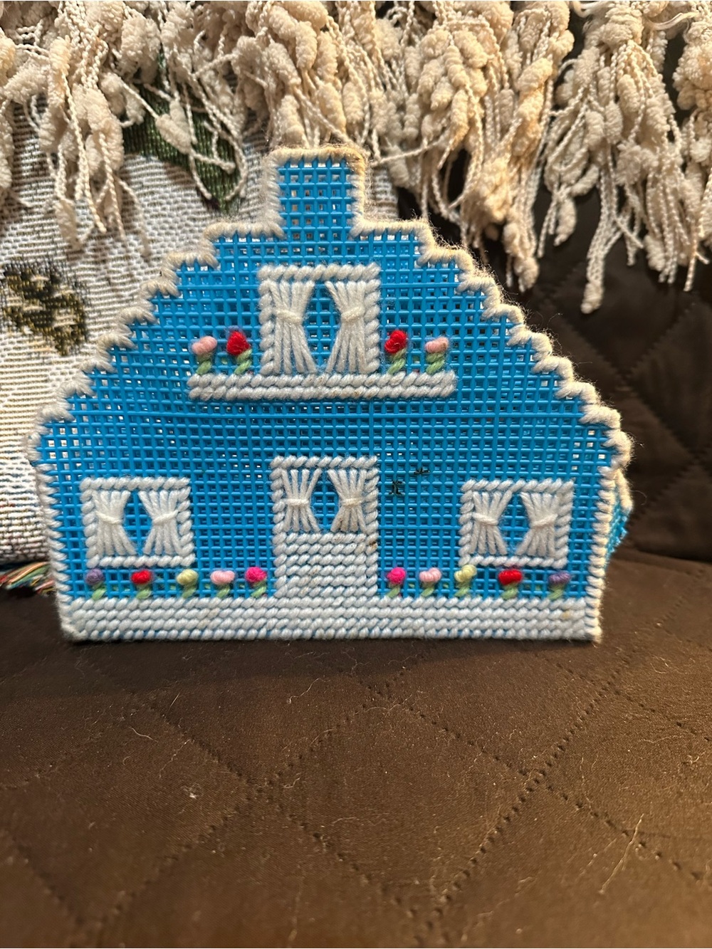 Blue Handcrafted Holiday House Décor Napkin Holder